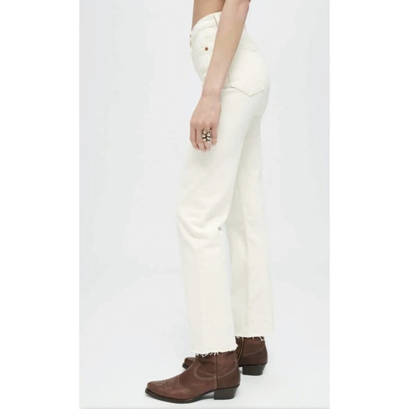 RE/DONE High Rise Stove Pipe Jeans Size 31 Vintage White Comfort Stretch Raw Hem - Picture 9 of 16